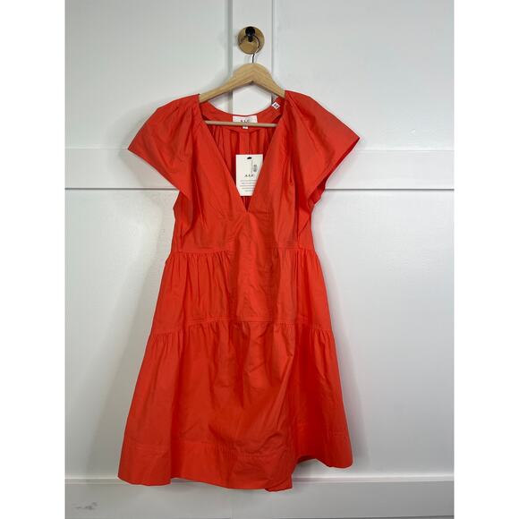 NWT A.L.C. Haley Cotton V Neck Short Sleeve Mini Dress in Spiced Coral Orange - Picture 2 of 8